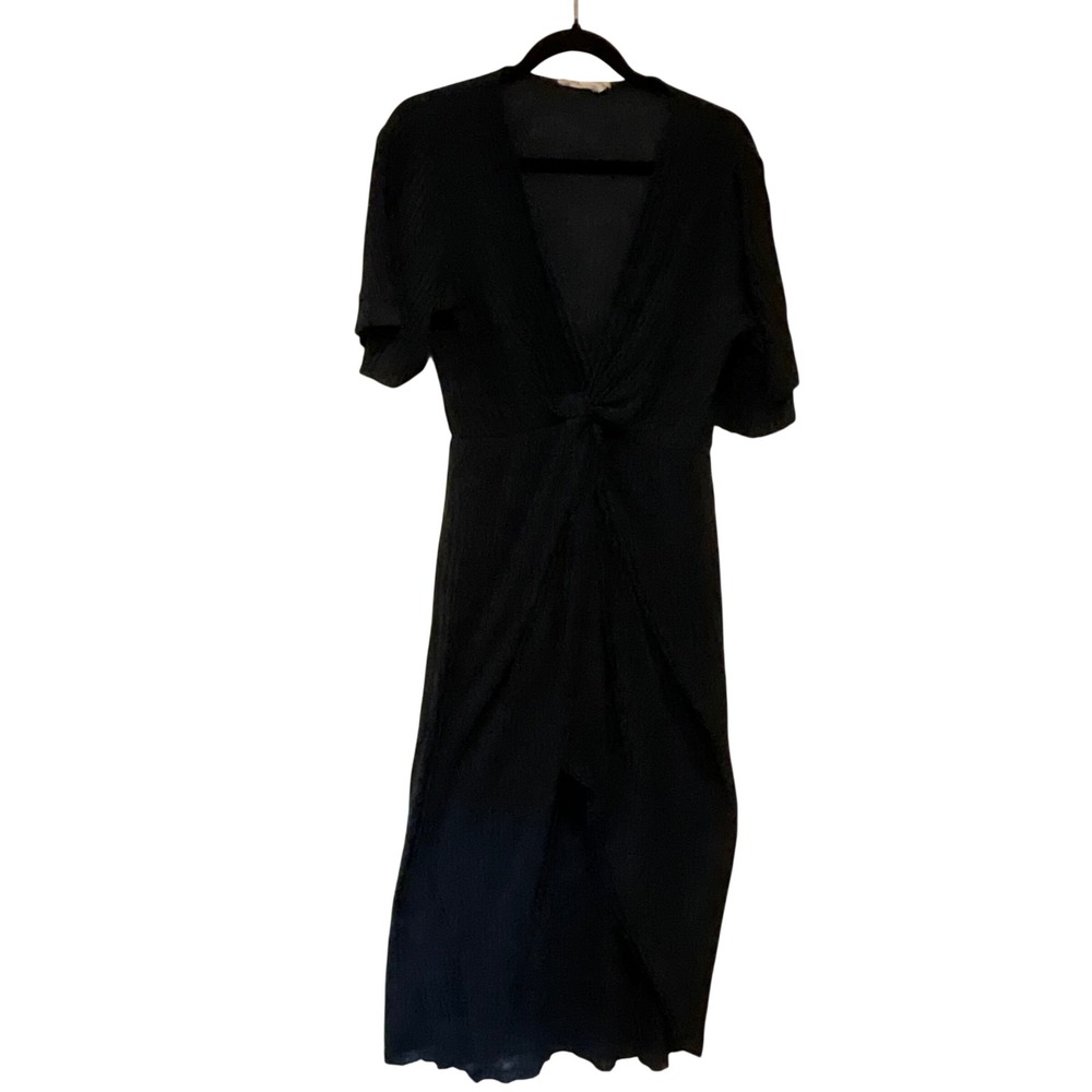 All in Favor Black Twist Front V-Neck Midi Dress DR95576-001 Womens XS